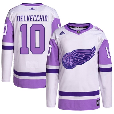 Men's Alex Delvecchio Detroit Red Wings Adidas Hockey Fights Cancer Primegreen Jersey - Authentic White/Purple