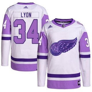Men's Alex Lyon Detroit Red Wings Adidas Hockey Fights Cancer Primegreen Jersey - Authentic White/Purple