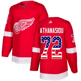 Men's Andreas Athanasiou Detroit Red Wings Adidas USA Flag Fashion Jersey - Authentic Red