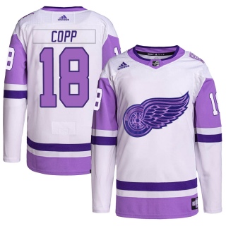 Men's Andrew Copp Detroit Red Wings Adidas Hockey Fights Cancer Primegreen Jersey - Authentic White/Purple