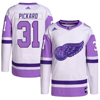 Men's Calvin Pickard Detroit Red Wings Adidas Hockey Fights Cancer Primegreen Jersey - Authentic White/Purple