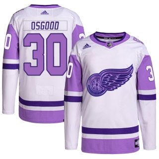 Men's Chris Osgood Detroit Red Wings Adidas Hockey Fights Cancer Primegreen Jersey - Authentic White/Purple
