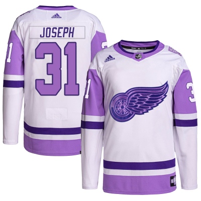 Men's Curtis Joseph Detroit Red Wings Adidas Hockey Fights Cancer Primegreen Jersey - Authentic White/Purple