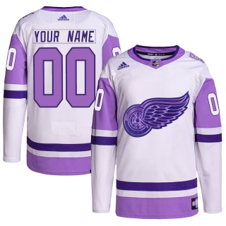 Men's Custom Detroit Red Wings Adidas Custom Hockey Fights Cancer Primegreen Jersey - Authentic White/Purple