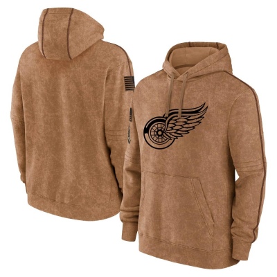 Men's Detroit Red Wings Brown 2023 Salute to Service Club Pullover Hoodie - Red