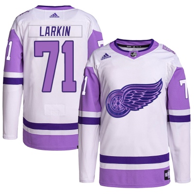 Men's Dylan Larkin Detroit Red Wings Adidas Hockey Fights Cancer Primegreen Jersey - Authentic White/Purple