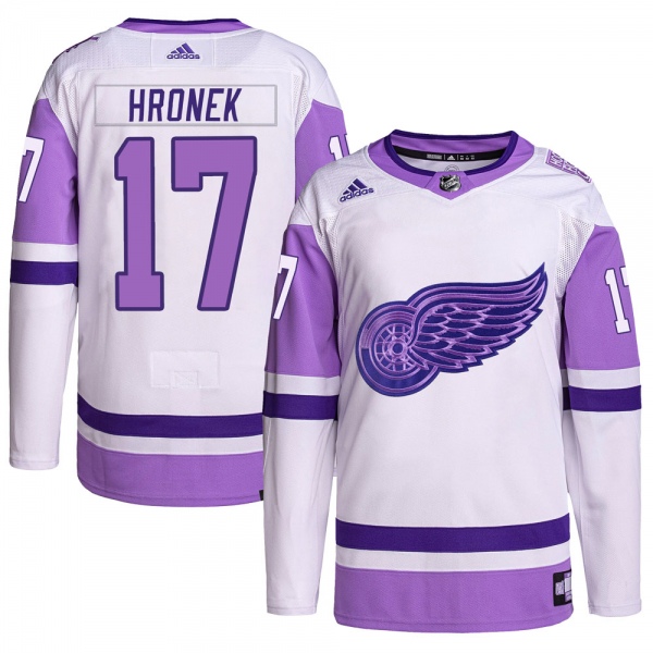 Men's Filip Hronek Detroit Red Wings Adidas Hockey Fights Cancer Primegreen Jersey - Authentic White/Purple