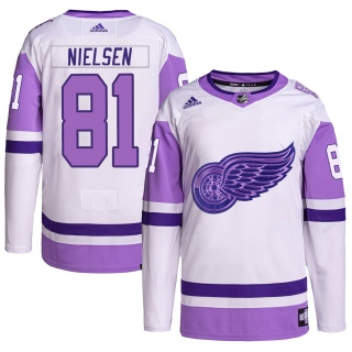 Men's Frans Nielsen Detroit Red Wings Adidas Hockey Fights Cancer Primegreen Jersey - Authentic White/Purple