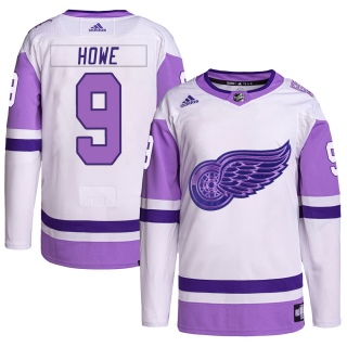 Men's Gordie Howe Detroit Red Wings Adidas Hockey Fights Cancer Primegreen Jersey - Authentic White/Purple