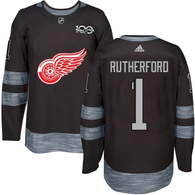 Men's Jim Rutherford Detroit Red Wings 1917- 100th Anniversary Jersey - Authentic Black