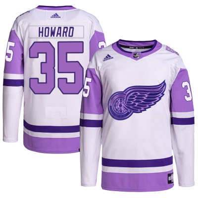 Men's Jimmy Howard Detroit Red Wings Adidas Hockey Fights Cancer Primegreen Jersey - Authentic White/Purple