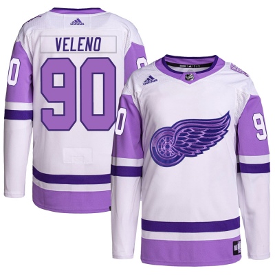 Men's Joe Veleno Detroit Red Wings Adidas Hockey Fights Cancer Primegreen Jersey - Authentic White/Purple