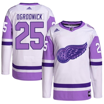 Men's John Ogrodnick Detroit Red Wings Adidas Hockey Fights Cancer Primegreen Jersey - Authentic White/Purple