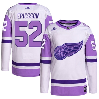 Men's Jonathan Ericsson Detroit Red Wings Adidas Hockey Fights Cancer Primegreen Jersey - Authentic White/Purple