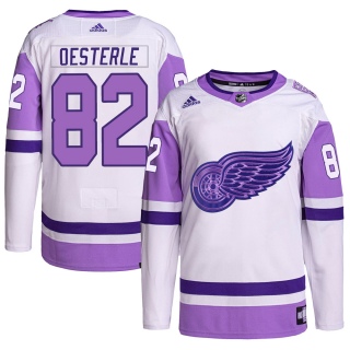 Men's Jordan Oesterle Detroit Red Wings Adidas Hockey Fights Cancer Primegreen Jersey - Authentic White/Purple