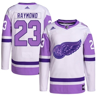Men's Lucas Raymond Detroit Red Wings Adidas Hockey Fights Cancer Primegreen Jersey - Authentic White/Purple