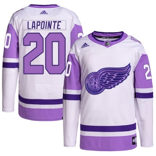 Men's Martin Lapointe Detroit Red Wings Adidas Hockey Fights Cancer Primegreen Jersey - Authentic White/Purple