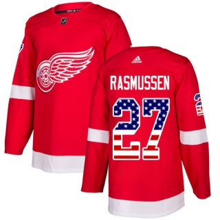 Men's Michael Rasmussen Detroit Red Wings Adidas USA Flag Fashion Jersey - Authentic Red