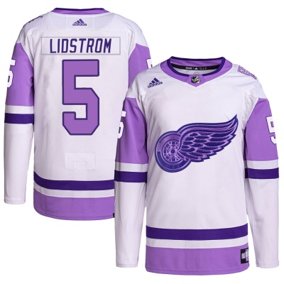 Men's Nicklas Lidstrom Detroit Red Wings Adidas Hockey Fights Cancer Primegreen Jersey - Authentic White/Purple