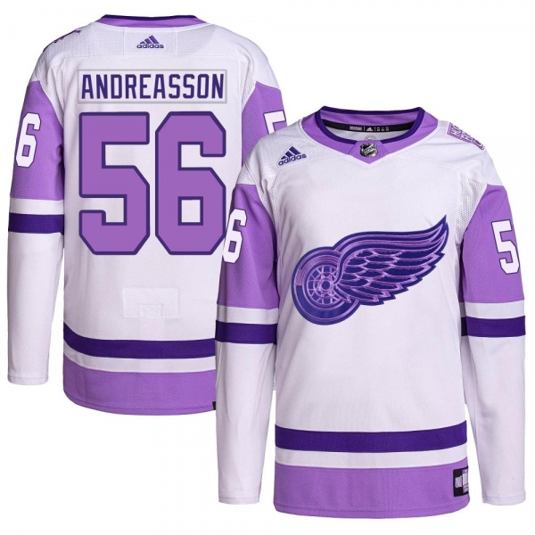 Men's Pontus Andreasson Detroit Red Wings Adidas Hockey Fights Cancer Primegreen Jersey - Authentic White/Purple
