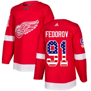 Men's Sergei Fedorov Detroit Red Wings Adidas USA Flag Fashion Jersey - Authentic Red