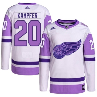 Men's Steven Kampfer Detroit Red Wings Adidas Hockey Fights Cancer Primegreen Jersey - Authentic White/Purple