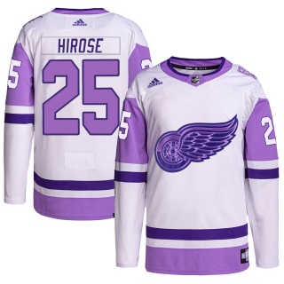 Men's Taro Hirose Detroit Red Wings Adidas Hockey Fights Cancer Primegreen Jersey - Authentic White/Purple