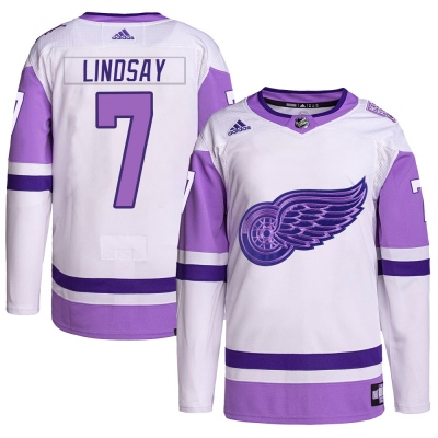 Men's Ted Lindsay Detroit Red Wings Adidas Hockey Fights Cancer Primegreen Jersey - Authentic White/Purple
