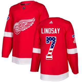 Men's Ted Lindsay Detroit Red Wings Adidas USA Flag Fashion Jersey - Authentic Red