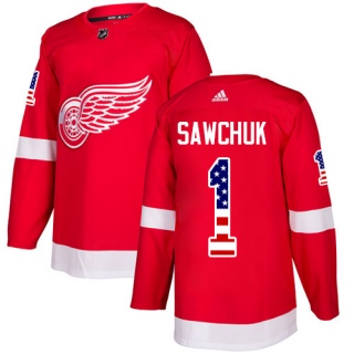 Men's Terry Sawchuk Detroit Red Wings Adidas USA Flag Fashion Jersey - Authentic Red