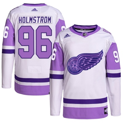 Men's Tomas Holmstrom Detroit Red Wings Adidas Hockey Fights Cancer Primegreen Jersey - Authentic White/Purple