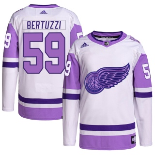 Men's Tyler Bertuzzi Detroit Red Wings Adidas Hockey Fights Cancer Primegreen Jersey - Authentic White/Purple