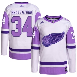 Men's Victor Brattstrom Detroit Red Wings Adidas Hockey Fights Cancer Primegreen Jersey - Authentic White/Purple