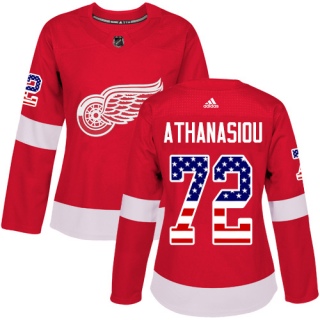 Women's Andreas Athanasiou Detroit Red Wings Adidas USA Flag Fashion Jersey - Authentic Red