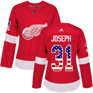 Women's Curtis Joseph Detroit Red Wings Adidas USA Flag Fashion Jersey - Authentic Red