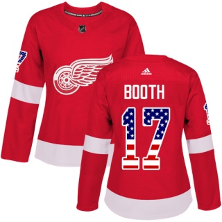 Women's David Booth Detroit Red Wings Adidas USA Flag Fashion Jersey - Authentic Red