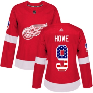 Women's Gordie Howe Detroit Red Wings Adidas USA Flag Fashion Jersey - Authentic Red