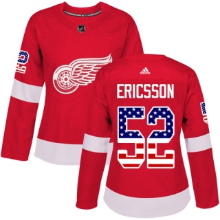 Women's Jonathan Ericsson Detroit Red Wings Adidas USA Flag Fashion Jersey - Authentic Red