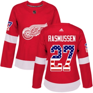 Women's Michael Rasmussen Detroit Red Wings Adidas USA Flag Fashion Jersey - Authentic Red