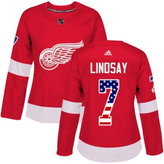 Women's Ted Lindsay Detroit Red Wings Adidas USA Flag Fashion Jersey - Authentic Red