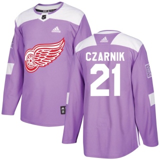 Youth Austin Czarnik Detroit Red Wings Adidas Hockey Fights Cancer Practice Jersey - Authentic Purple