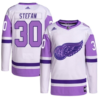 Youth Greg Stefan Detroit Red Wings Adidas Hockey Fights Cancer Primegreen Jersey - Authentic White/Purple