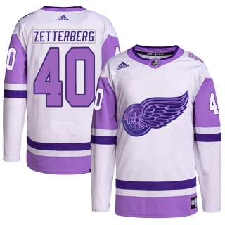 Youth Henrik Zetterberg Detroit Red Wings Adidas Hockey Fights Cancer Primegreen Jersey - Authentic White/Purple