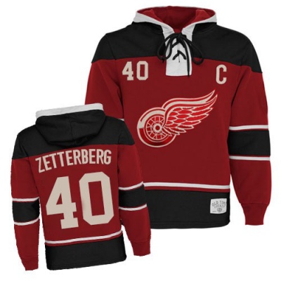 Youth Henrik Zetterberg Detroit Red Wings Old Time Hockey Sawyer Hooded Sweatshirt - Premier Red