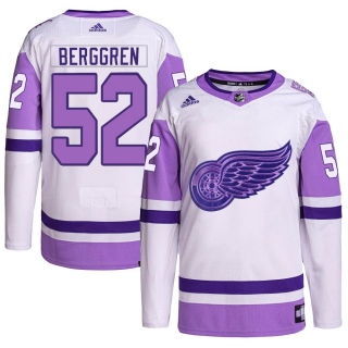 Youth Jonatan Berggren Detroit Red Wings Adidas Hockey Fights Cancer Primegreen Jersey - Authentic White/Purple