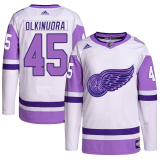 Youth Jussi Olkinuora Detroit Red Wings Adidas Hockey Fights Cancer Primegreen Jersey - Authentic White/Purple