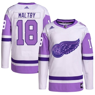 Youth Kirk Maltby Detroit Red Wings Adidas Hockey Fights Cancer Primegreen Jersey - Authentic White/Purple