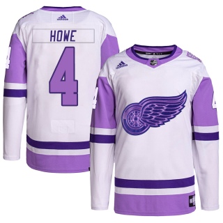 Youth Mark Howe Detroit Red Wings Adidas Hockey Fights Cancer Primegreen Jersey - Authentic White/Purple