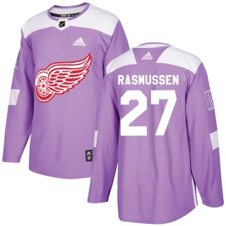 Youth Michael Rasmussen Detroit Red Wings Adidas Hockey Fights Cancer Practice Jersey - Authentic Purple