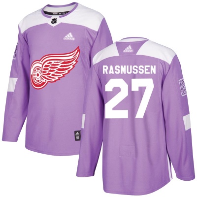 Youth Michael Rasmussen Detroit Red Wings Adidas Hockey Fights Cancer Practice Jersey - Authentic Purple